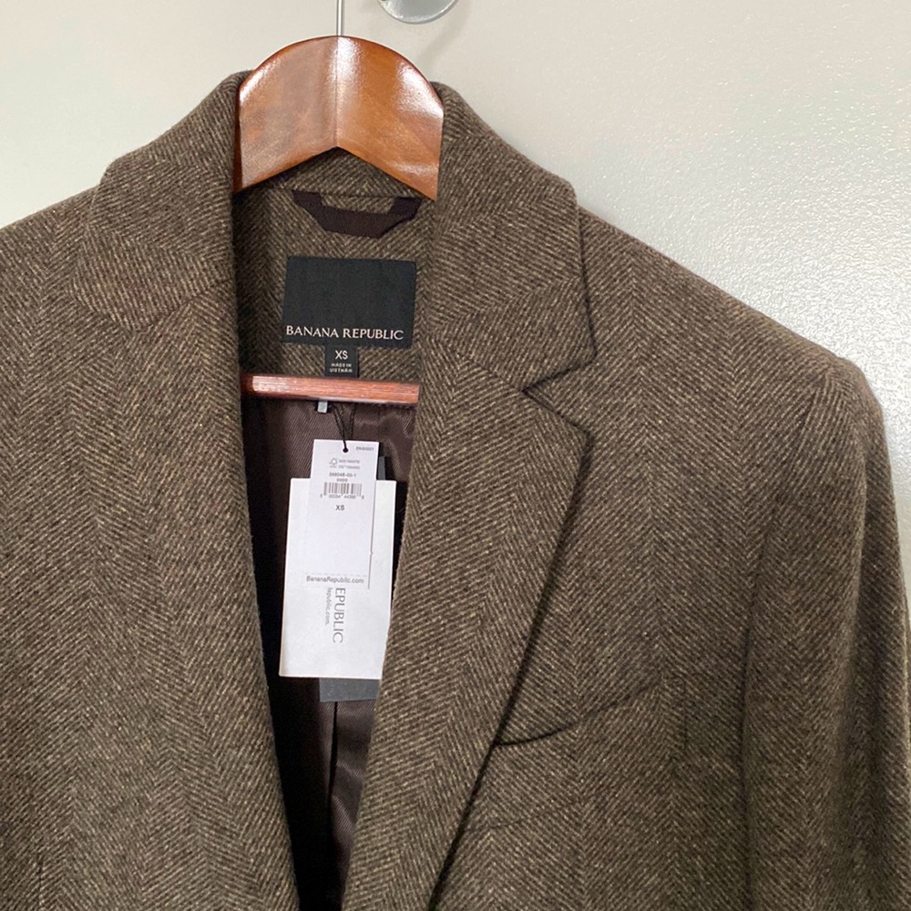 Banana Republic Dark Brown Wool Herringbone Topcoat Size XS NWT